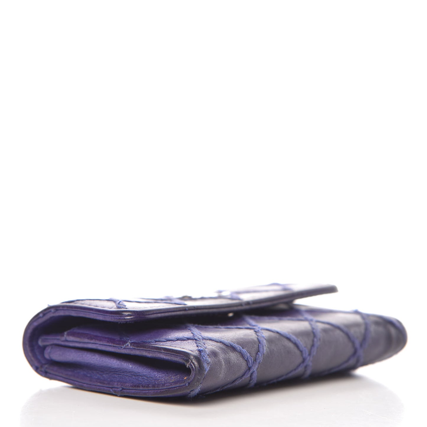 Calfskin Diamond Stitched Card Holder Wallet Purple