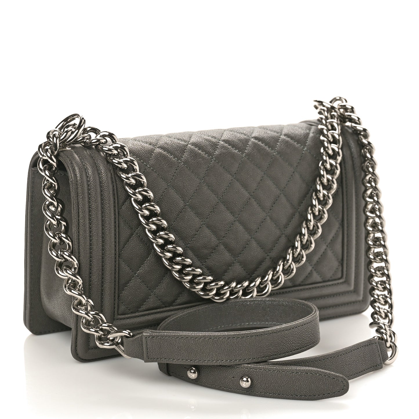 Caviar Quilted Medium Boy Flap Grey