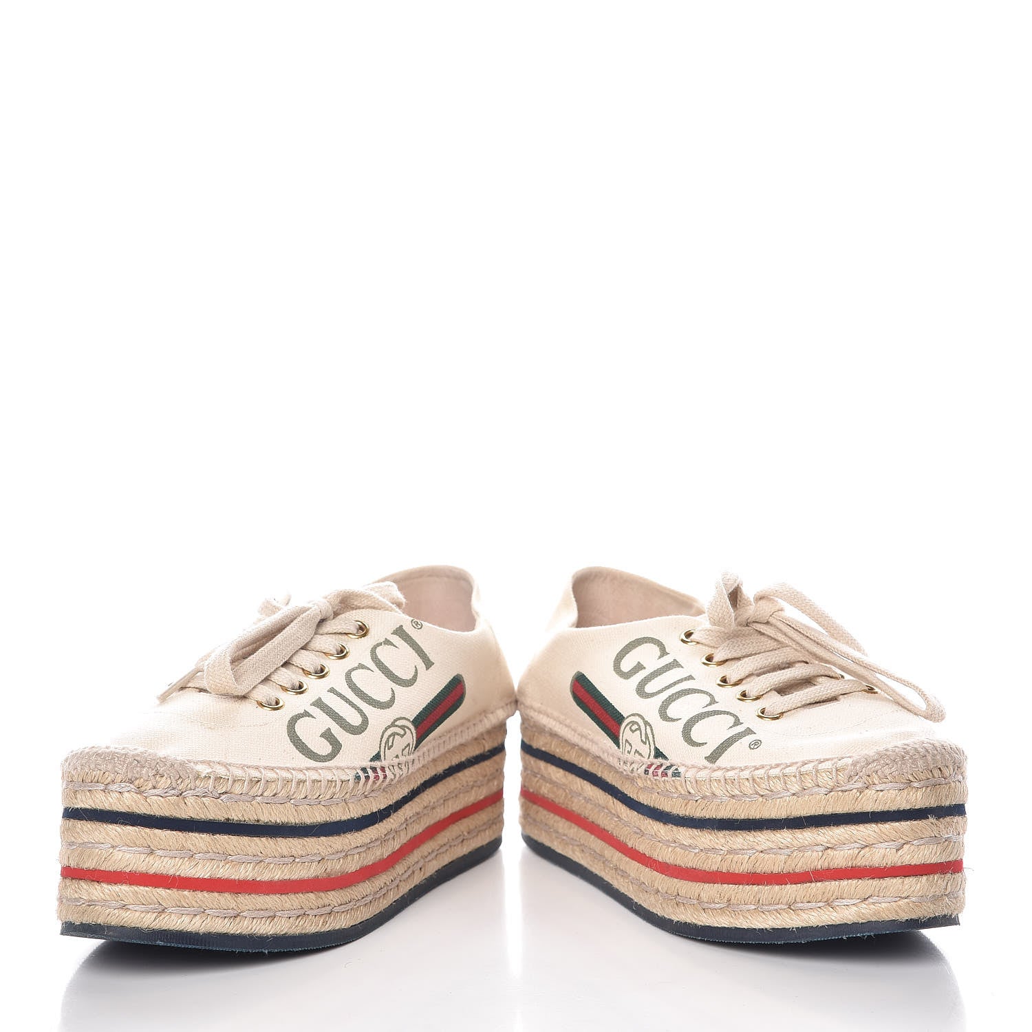Gucci Canvas Logo Lace-Up Platform Espadrilles 35 Greggio Grege 6 of 18
