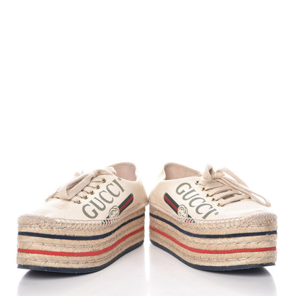 Gucci Canvas Logo Lace-Up Platform Espadrilles 35 Greggio Grege 6 of 18
