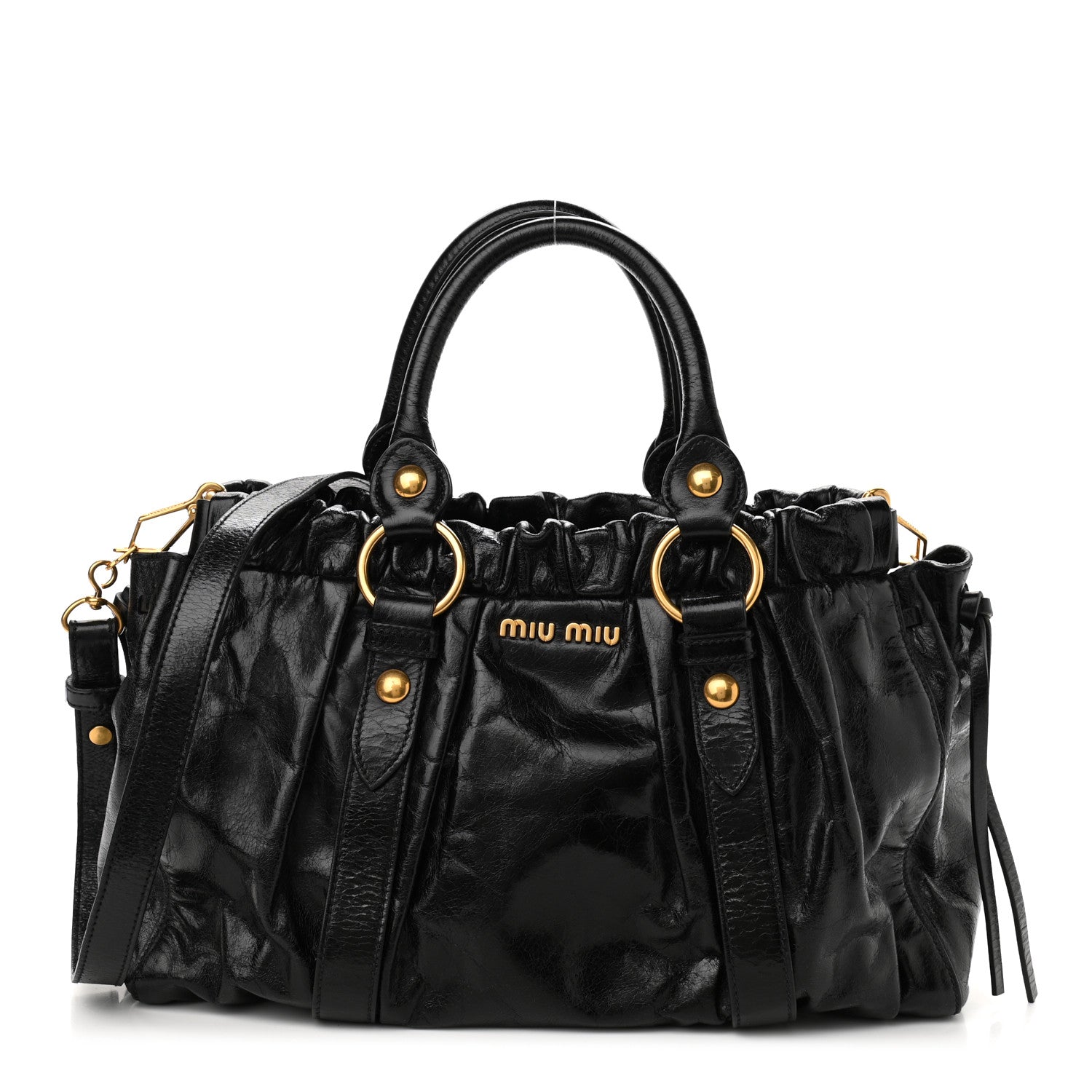 Miu Miu Vitello Lux Gathered Tote Black 1 of 11