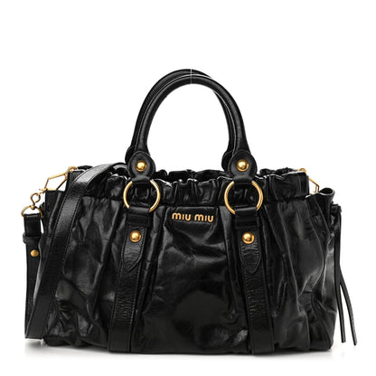 Miu Miu Vitello Lux Gathered Tote Black 1 of 11