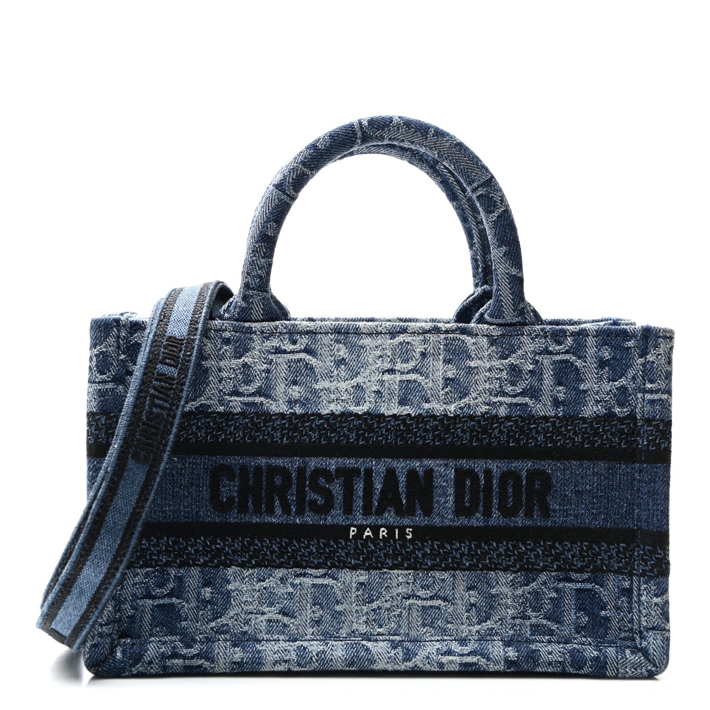 Denim Oblique Mini Book Tote With Strap Blue