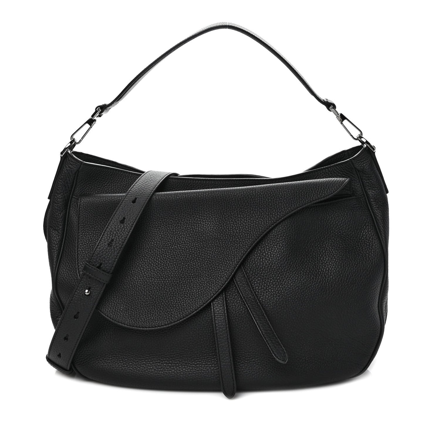 Grained Calfskin Saddle Soft Bag Black
