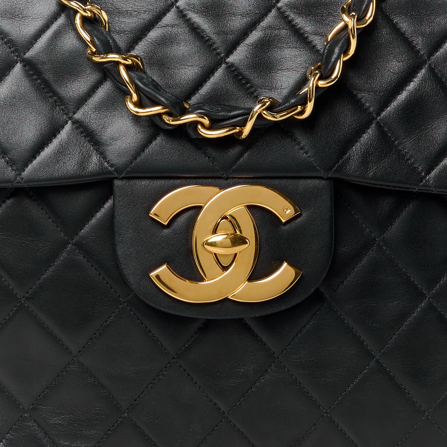 Lambskin Quilted XL Jumbo Single Flap Black