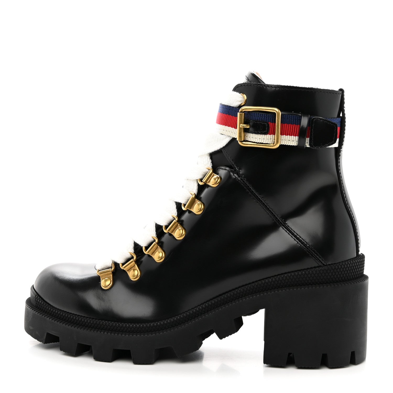 Gucci Calfskin Sylvie Web Lace Up Combat Boots 35 Black 1 of 13