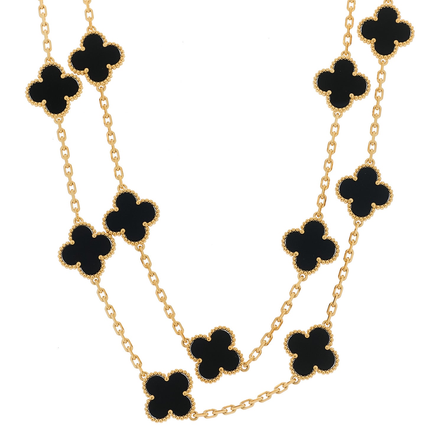 Van Cleef & Arpels 18K Yellow Gold Black Onyx 20 Motifs Vintage Alhambra Necklace 1 of 7