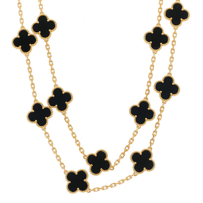 Van Cleef & Arpels 18K Yellow Gold Black Onyx 20 Motifs Vintage Alhambra Necklace 1 of 7