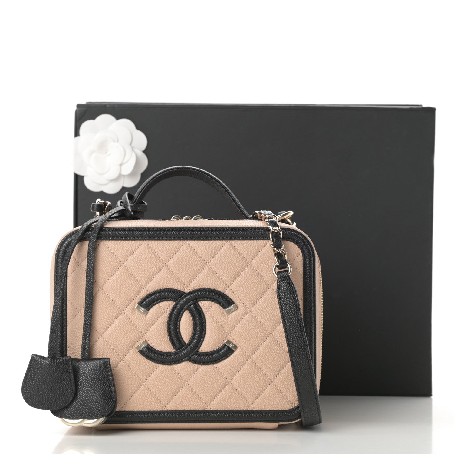 Chanel Caviar Quilted Medium CC Filigree Vanity Case Beige Black 11 of 11