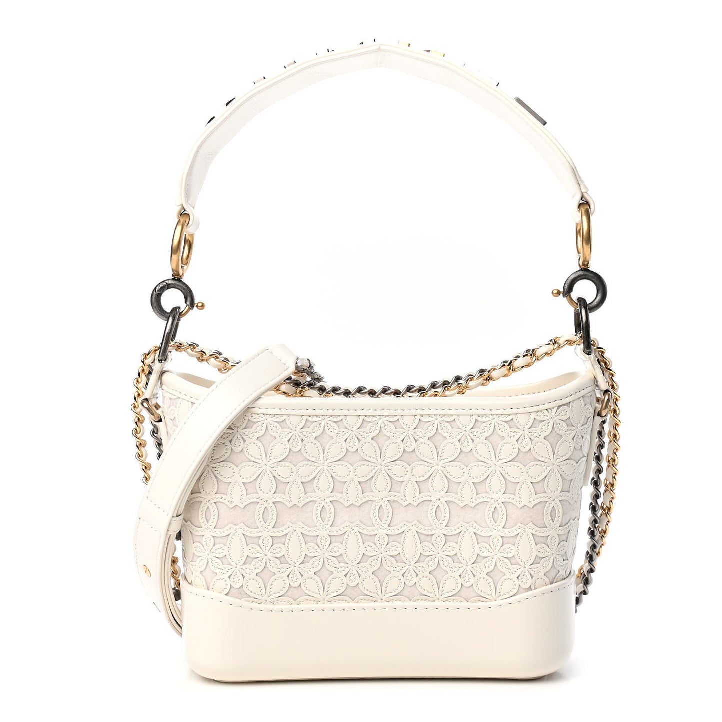 Calfskin Wool Felt Embossed Small Gabrielle Logo Hobo White