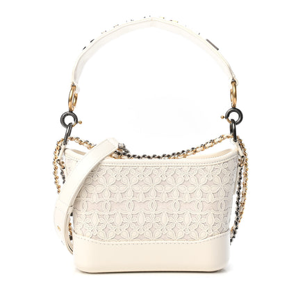 Chanel Calfskin Wool Felt Embossed Small Gabrielle Logo Hobo White 1 of 8