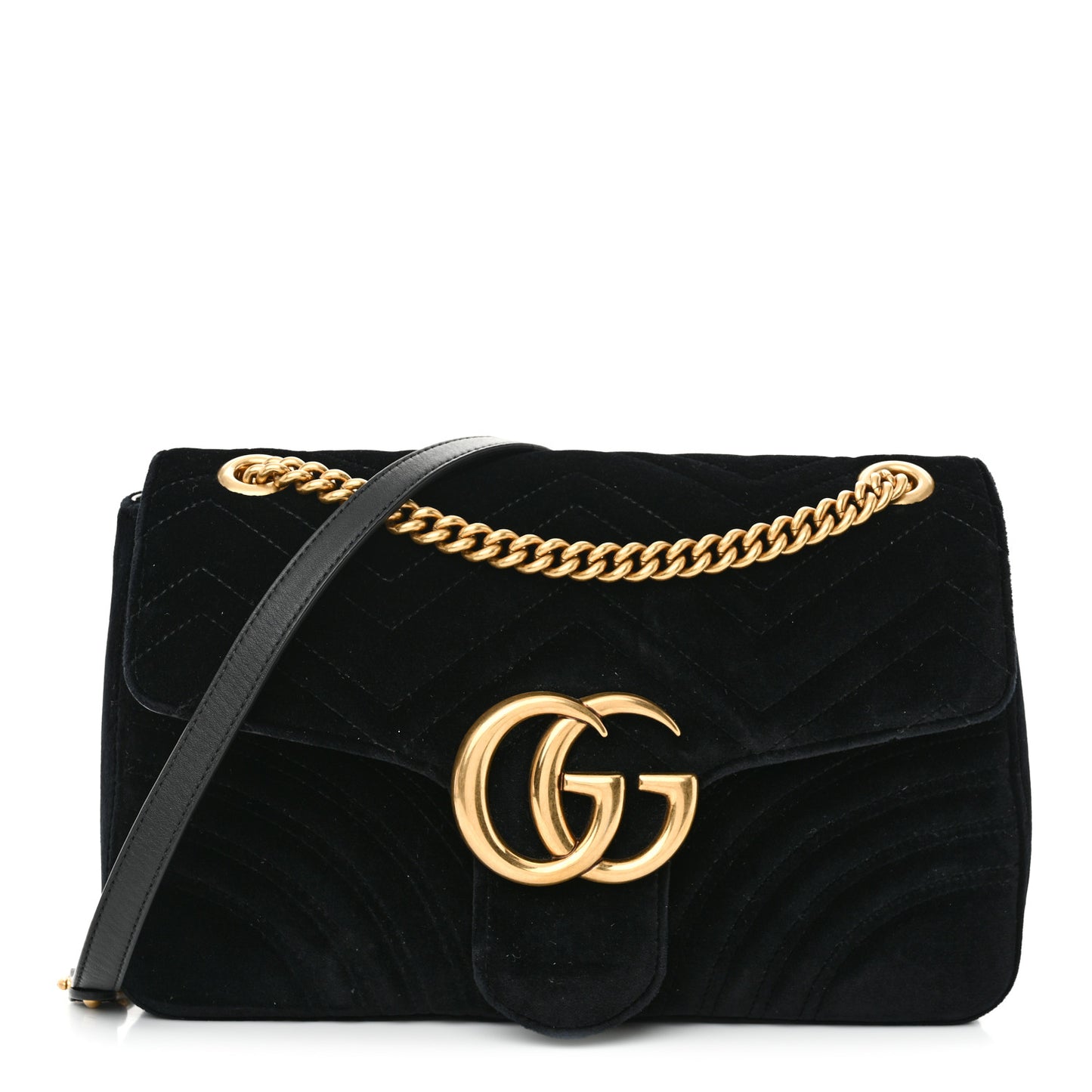 Velvet Matelasse Medium GG Marmont Shoulder Bag Black