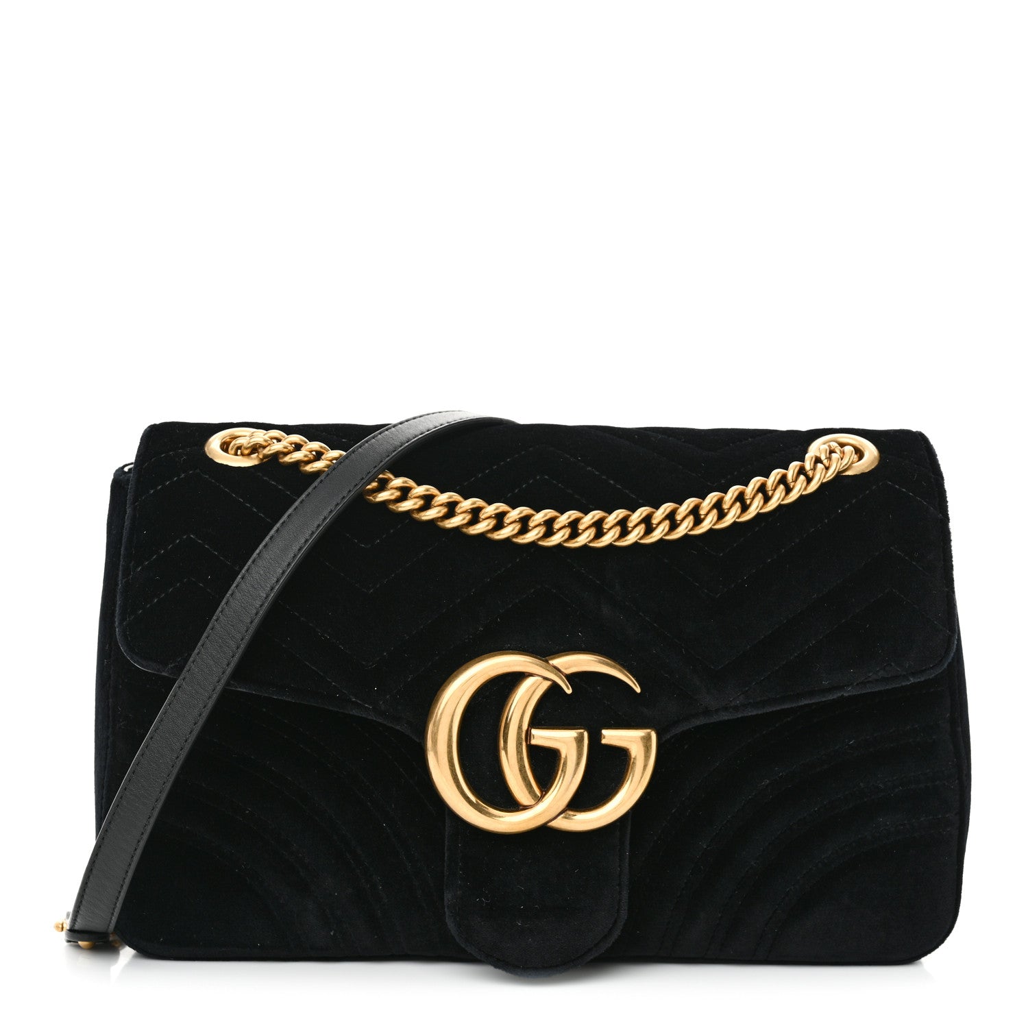 Gucci Velvet Matelasse Medium GG Marmont Shoulder Bag Black 1 of 11