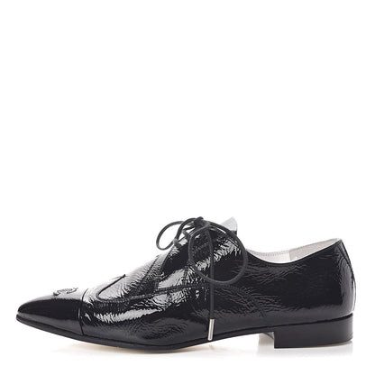 Chanel Patent Goatskin CC Lace Up Oxfords 36 Dark Navy 1 of 16