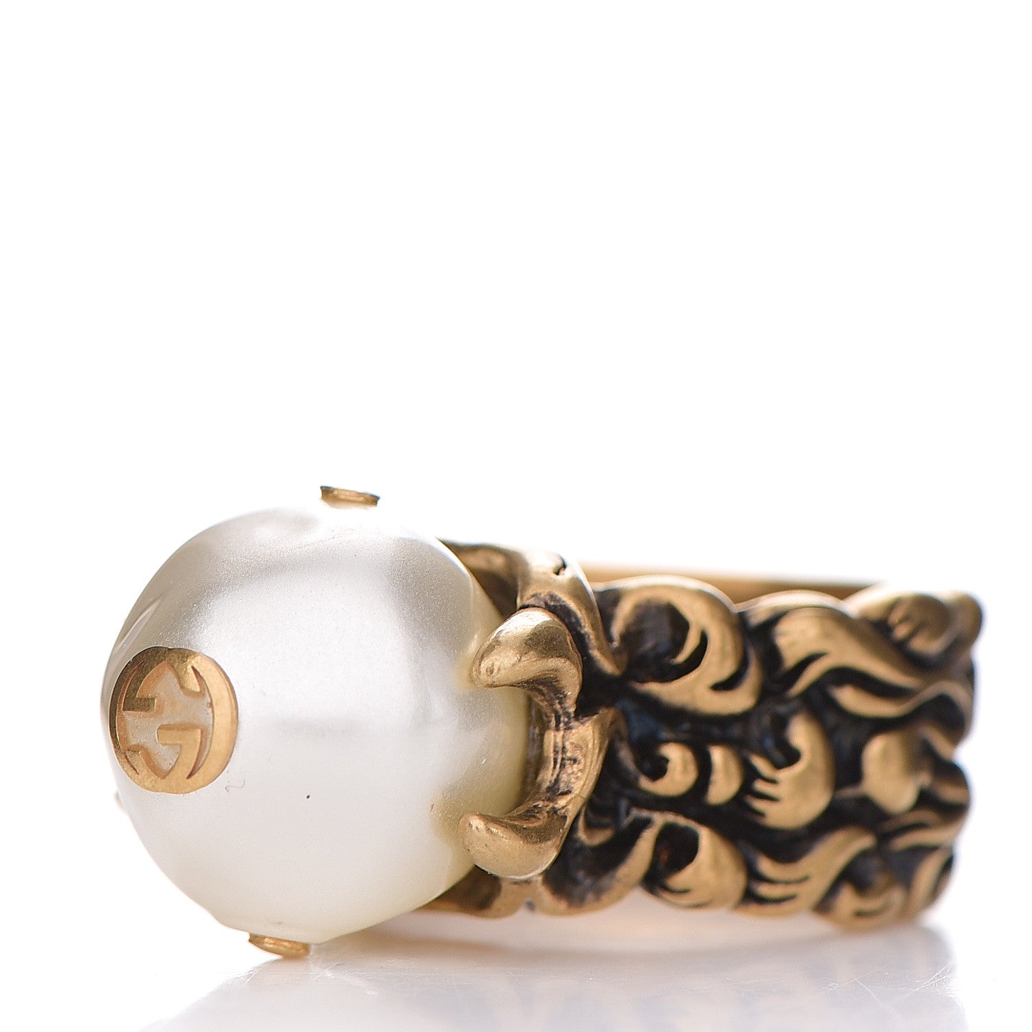 Gucci Metal Pearl Ring 15 55 Aged Gold 2 of 4