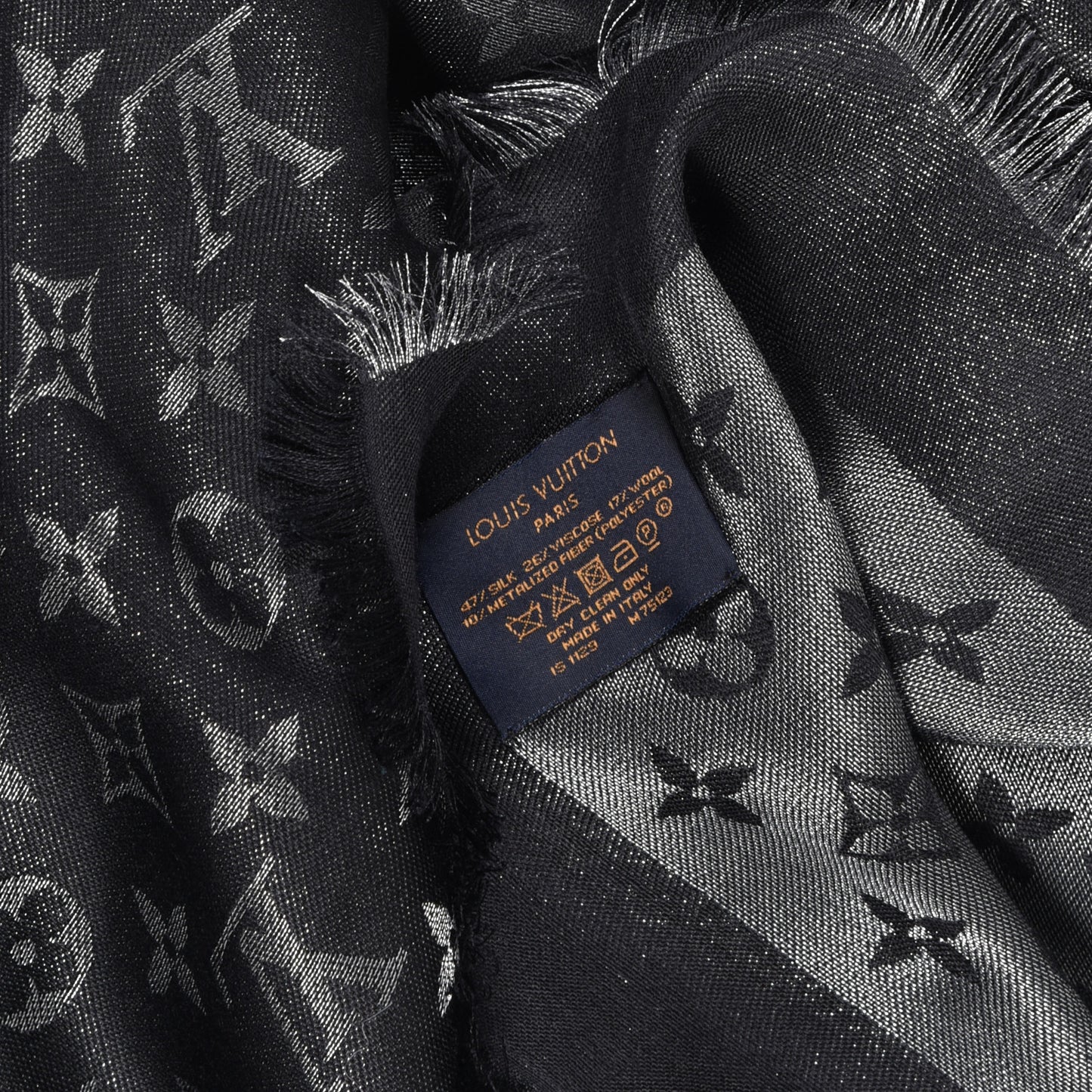 Silk Lurex Wool Monogram Shine Shawl Black