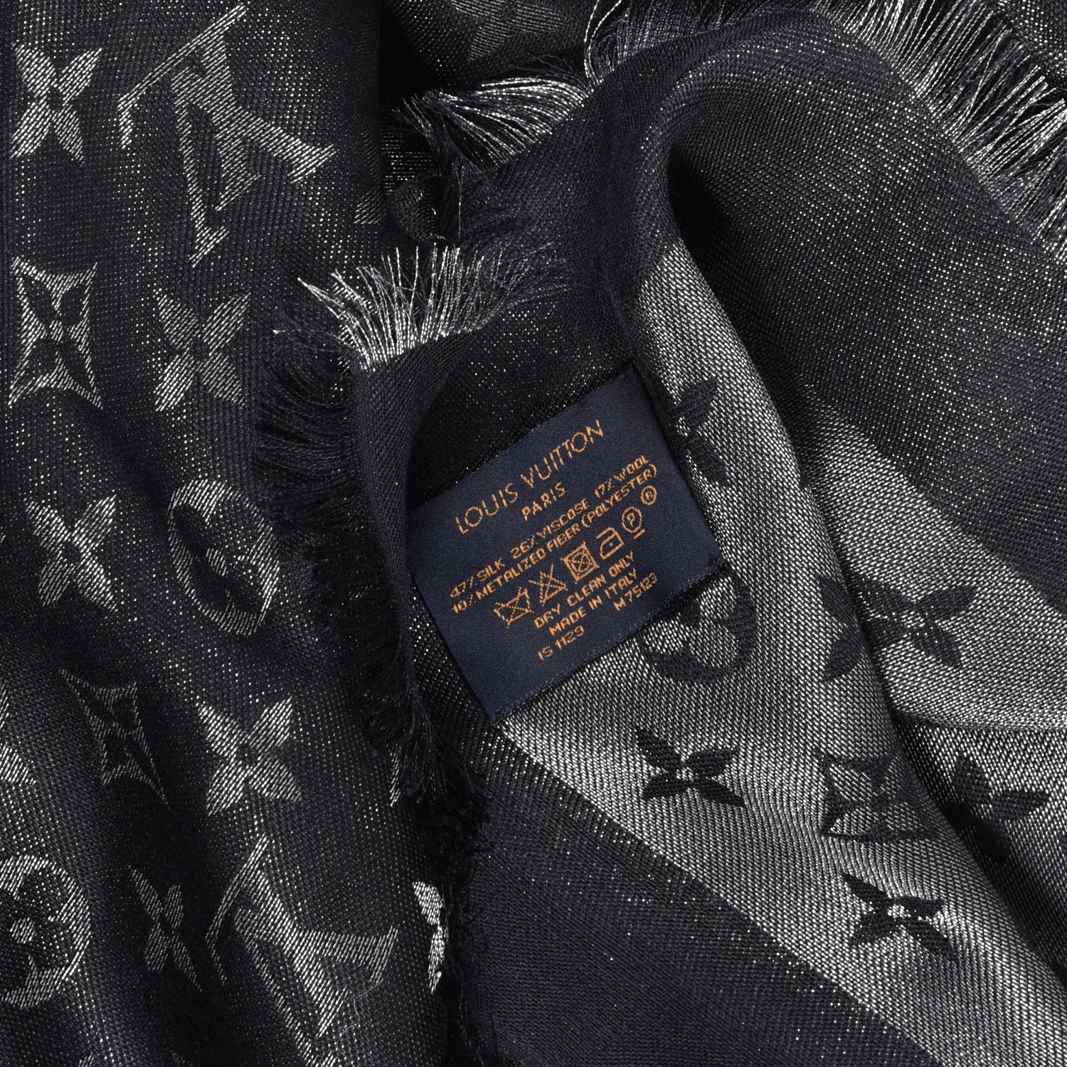Louis Vuitton Silk Lurex Wool Monogram Shine Shawl Black 3 of 3