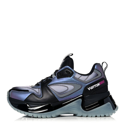 Louis Vuitton Iridescent Calfskin Mens Run Away Pulse Sneakers 5.5 Black Purple 1 of 11