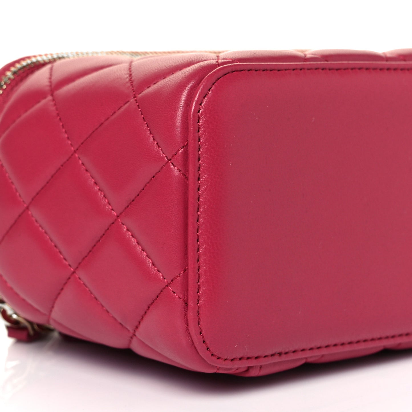 Lambskin Quilted Small Top Handle Vanity Case With Chain Dark Pink