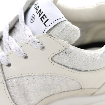 Chanel Painted Iridescent Cotton Tweed Suede Calfskin Womens CC Sneakers 36 White Silver Multicolor 9 of 10