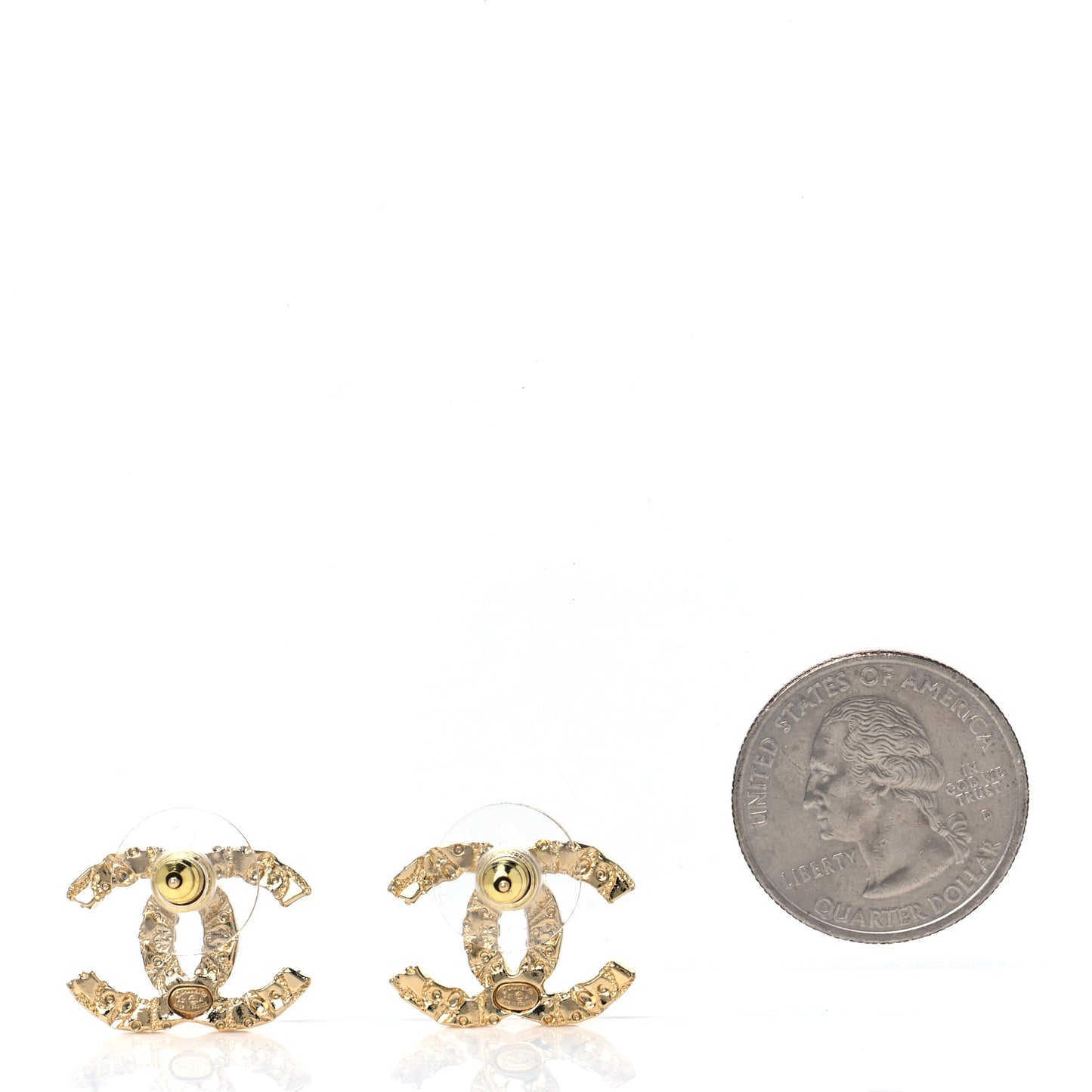 Metal Textured CC Earrings Gold