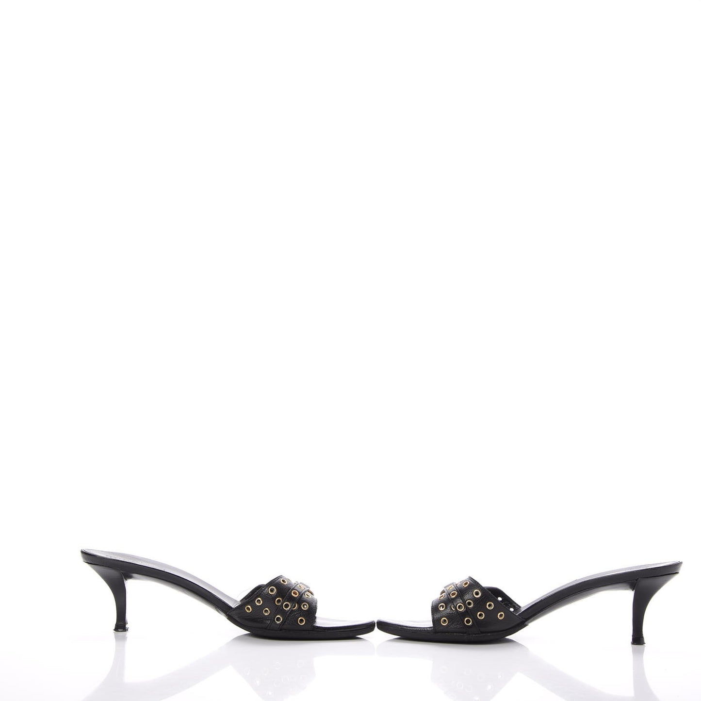 Calfskin Grommet Buckle Slide Sandal 7.5 Black
