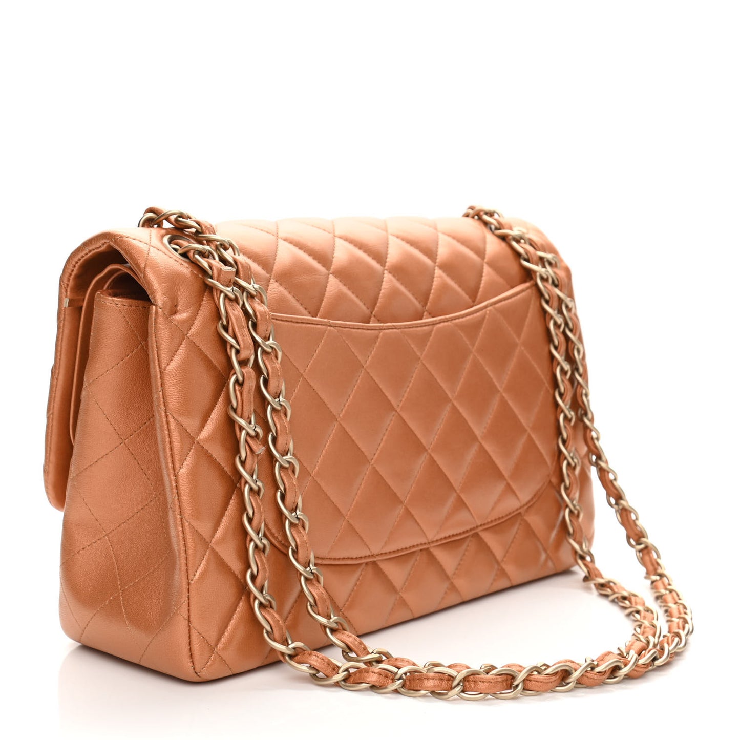Metallic Lambskin Quilted Jumbo Double Flap Copper