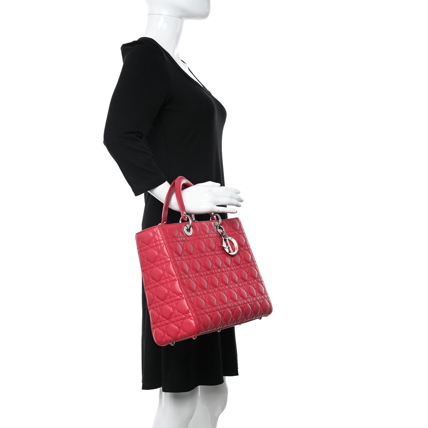 Christian Dior Lambskin Cannage Large Lady Dior Fuchsia 2 of 18