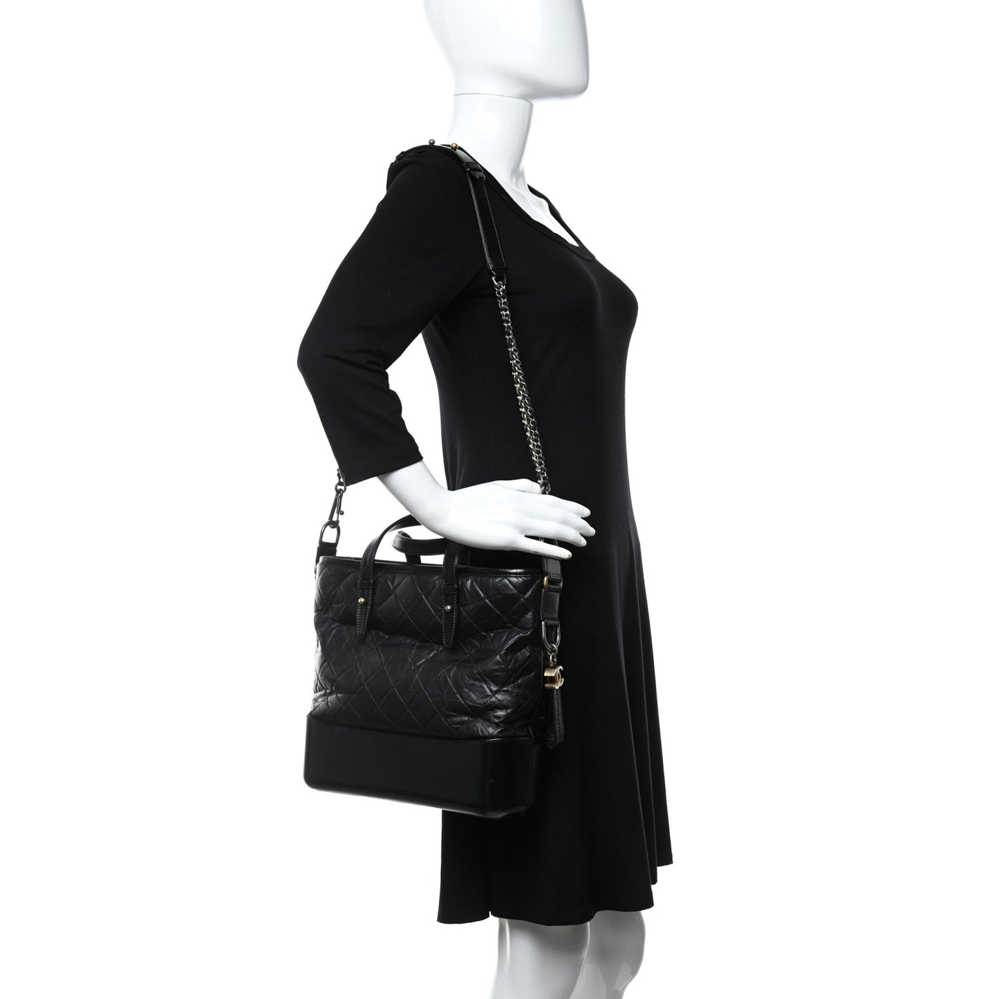 Calfskin Quilted Gabrielle Shopping Tote Black