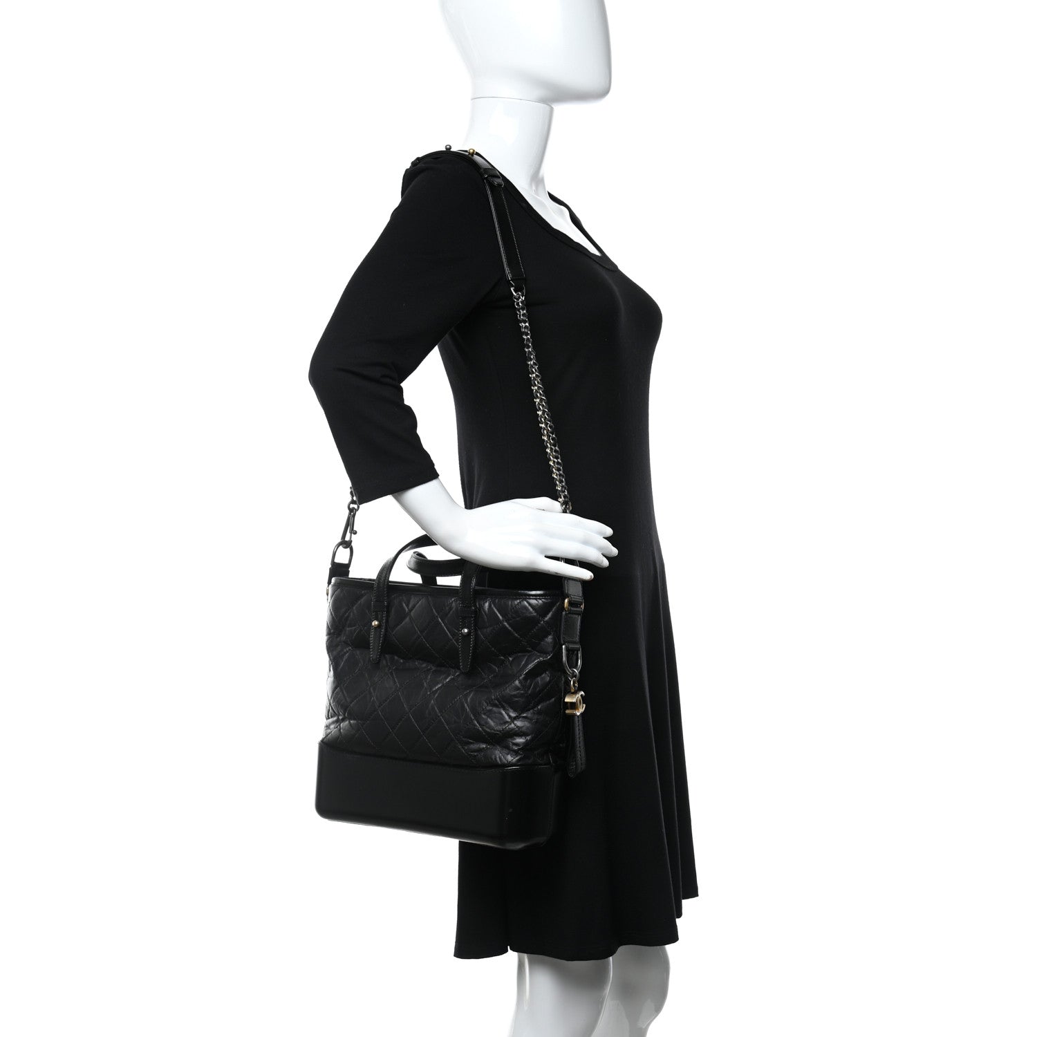 Chanel Calfskin Quilted Gabrielle Shopping Tote Black 2 of 9
