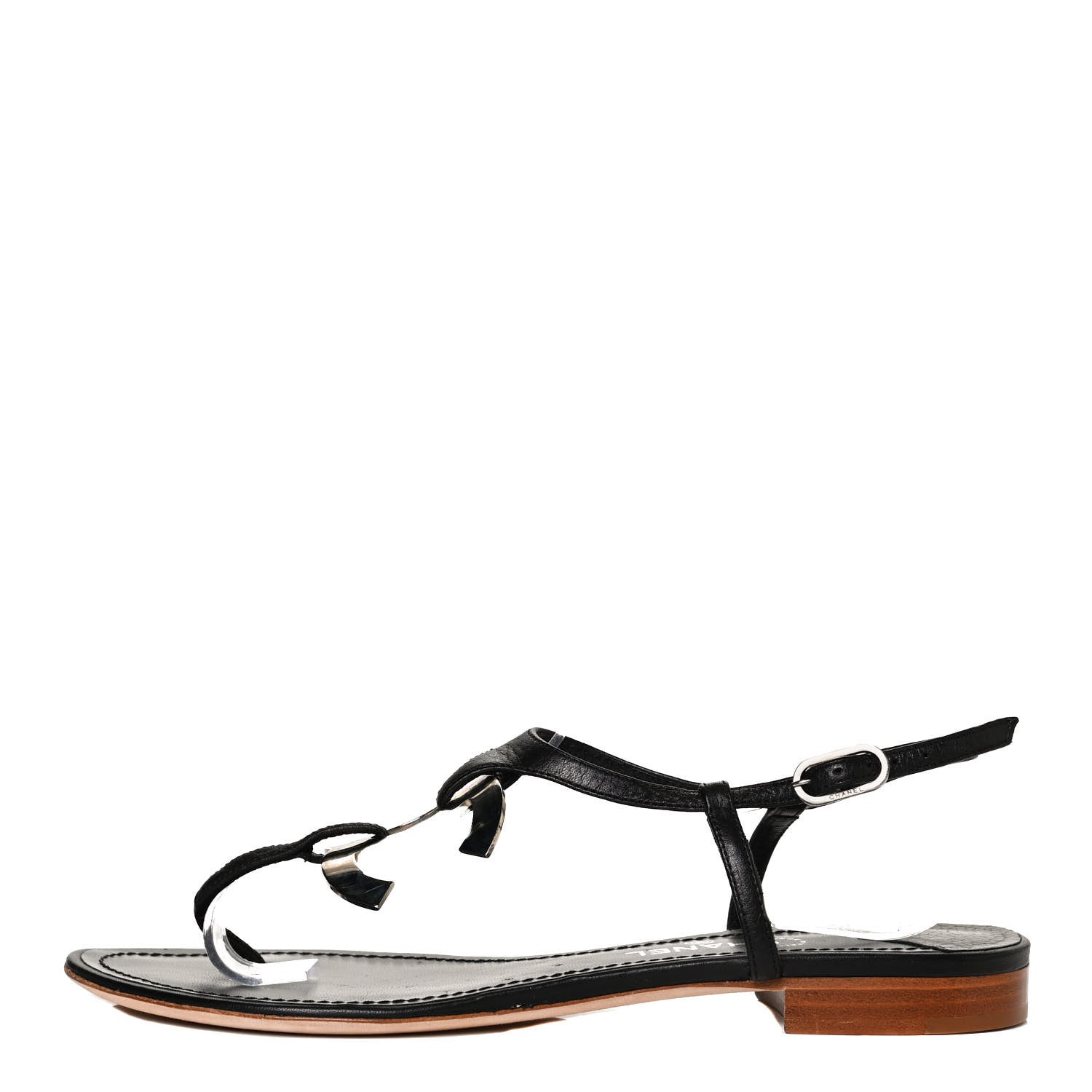 Chanel Calfskin CC Thong Sandals 38 Black 1 of 11