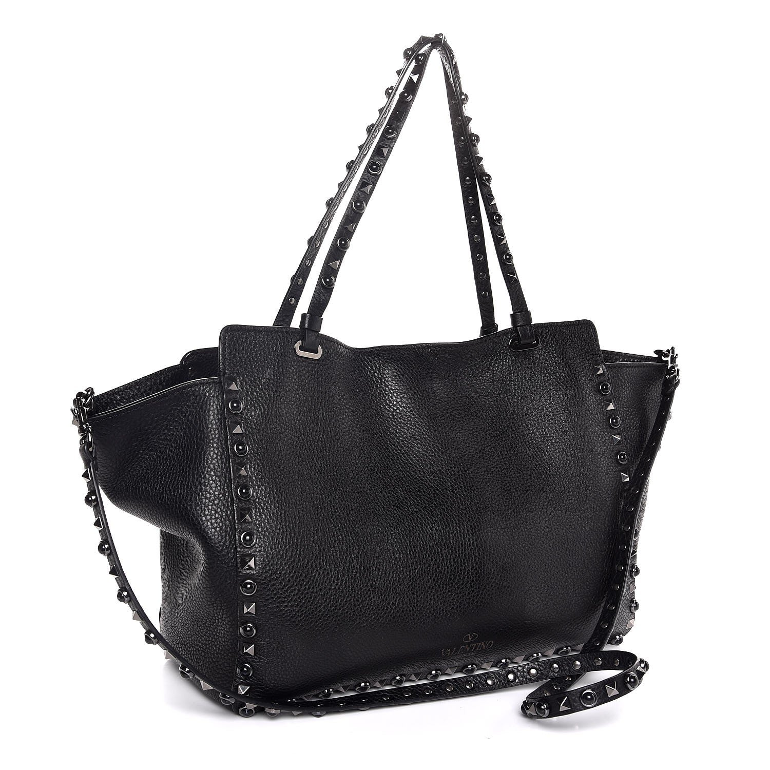 Valentino Garavani Grained Calfskin Onyx Medium Rockstud Rolling Tote Black 4 of 8