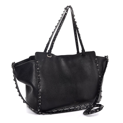 Valentino Garavani Grained Calfskin Onyx Medium Rockstud Rolling Tote Black 4 of 8