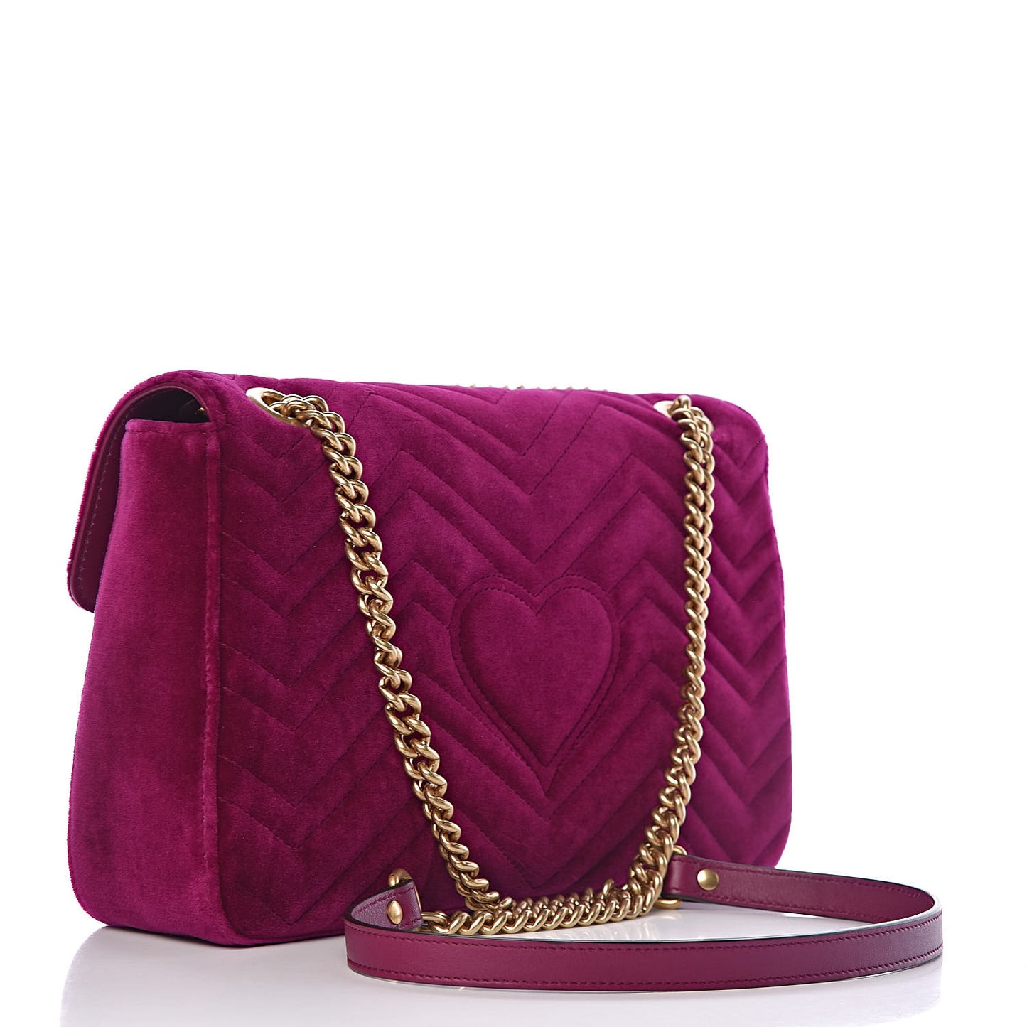 Velvet Matelasse Medium GG Marmont Shoulder Bag Fuchsia Violet Cyclamen