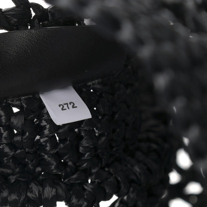 Prada Yarn Raffia Effect Crochet Logo Embroidered Tote Bag Black 7 of 10
