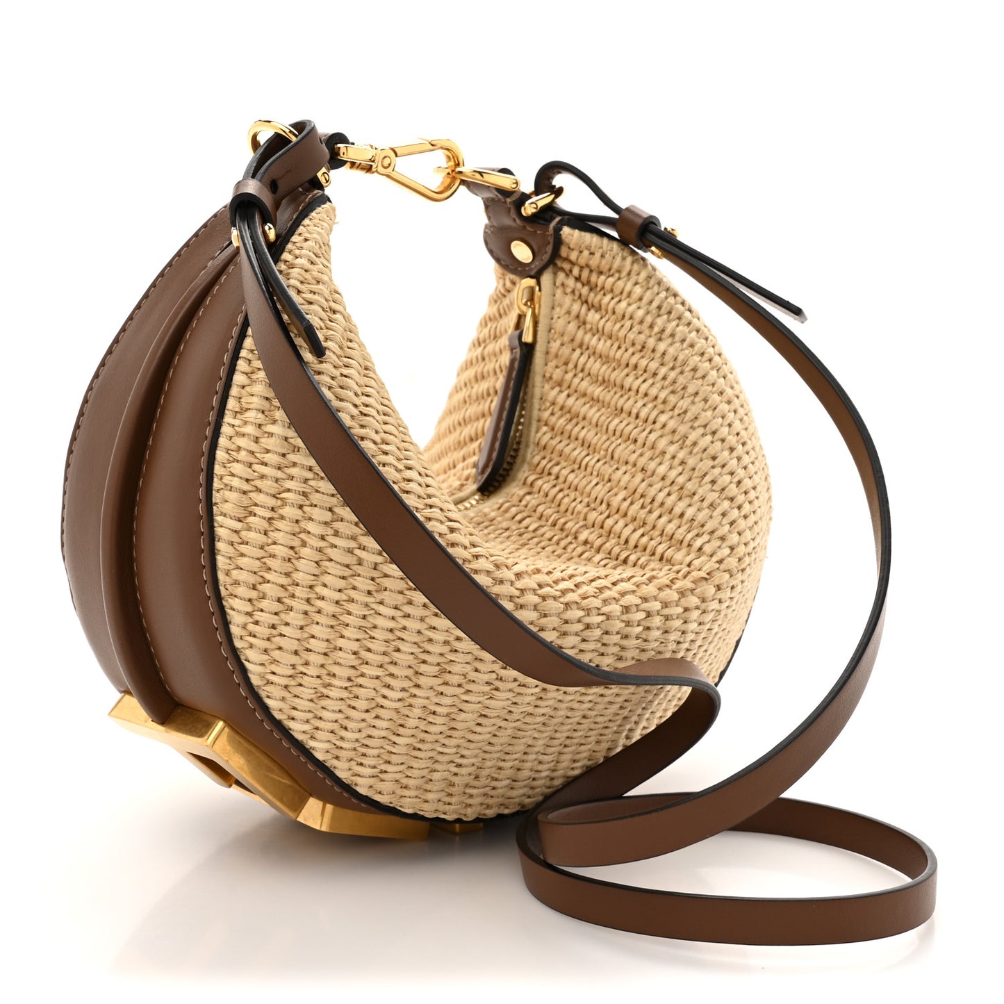 Macrame Crochet Vitello Grace Mini Fendigraphy Hobo Bag Natural Gianduia