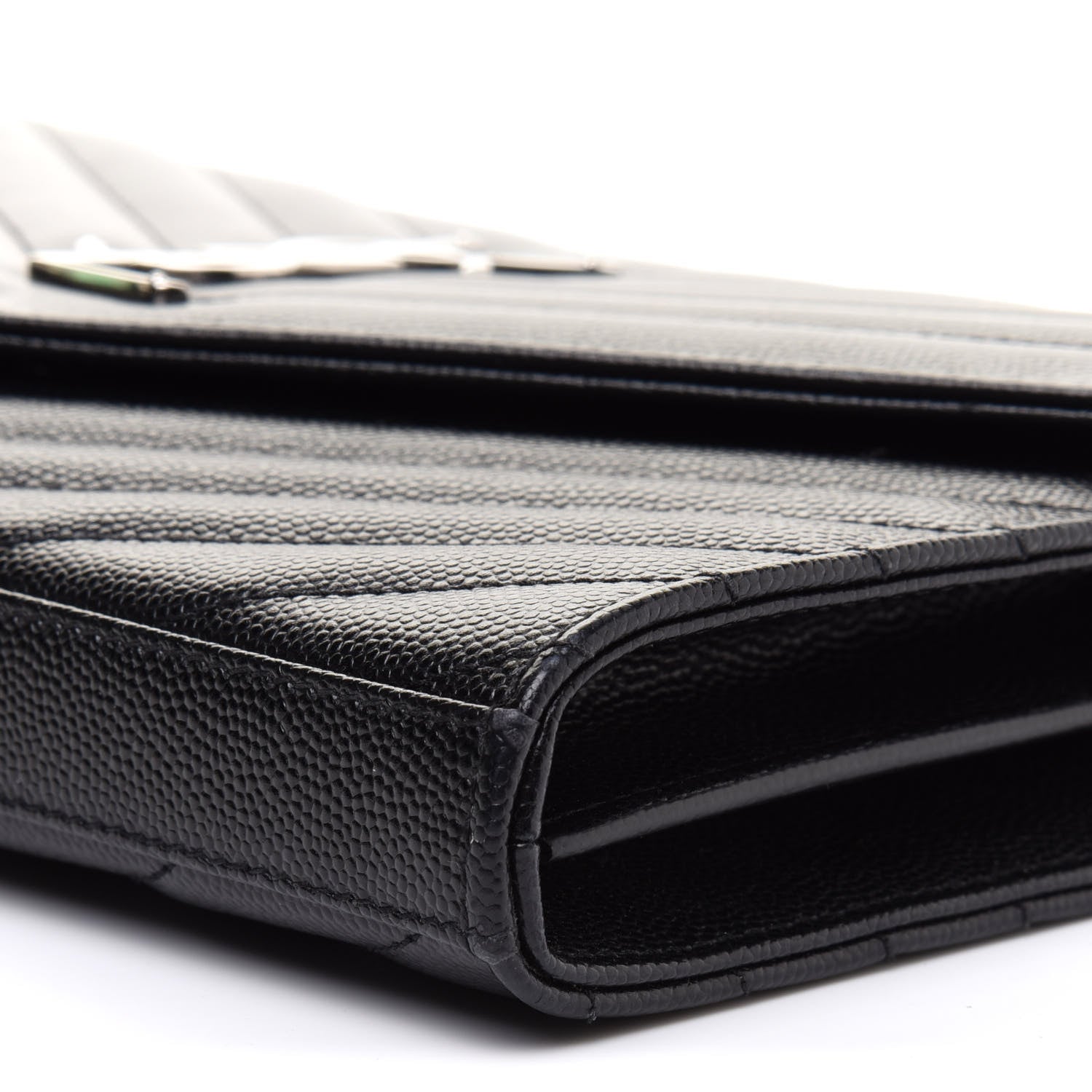 Saint Laurent Grain De Poudre Matelasse Chevron Monogram Chain Wallet Black 10 of 12
