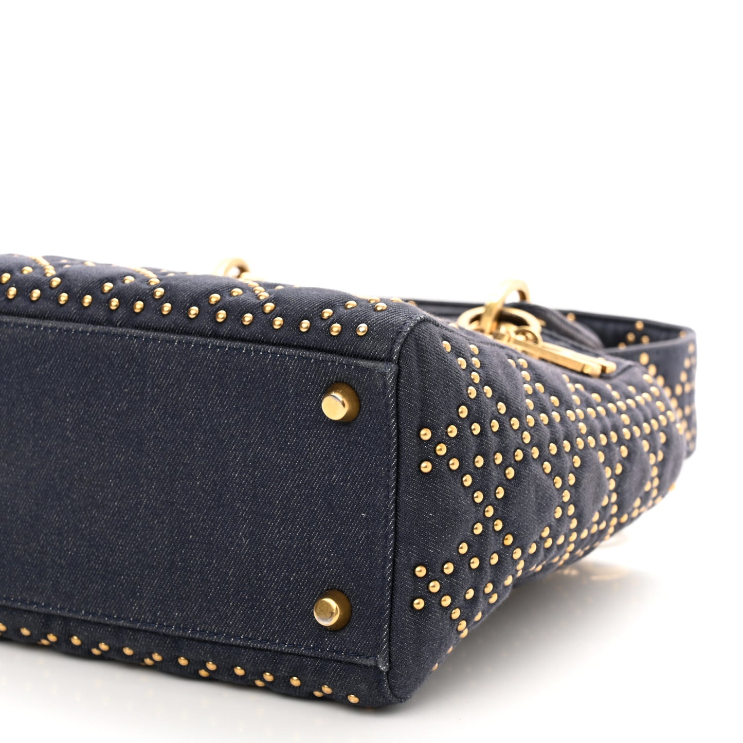 Canvas Cannage Studded Medium Supple Lady Dior Blue
