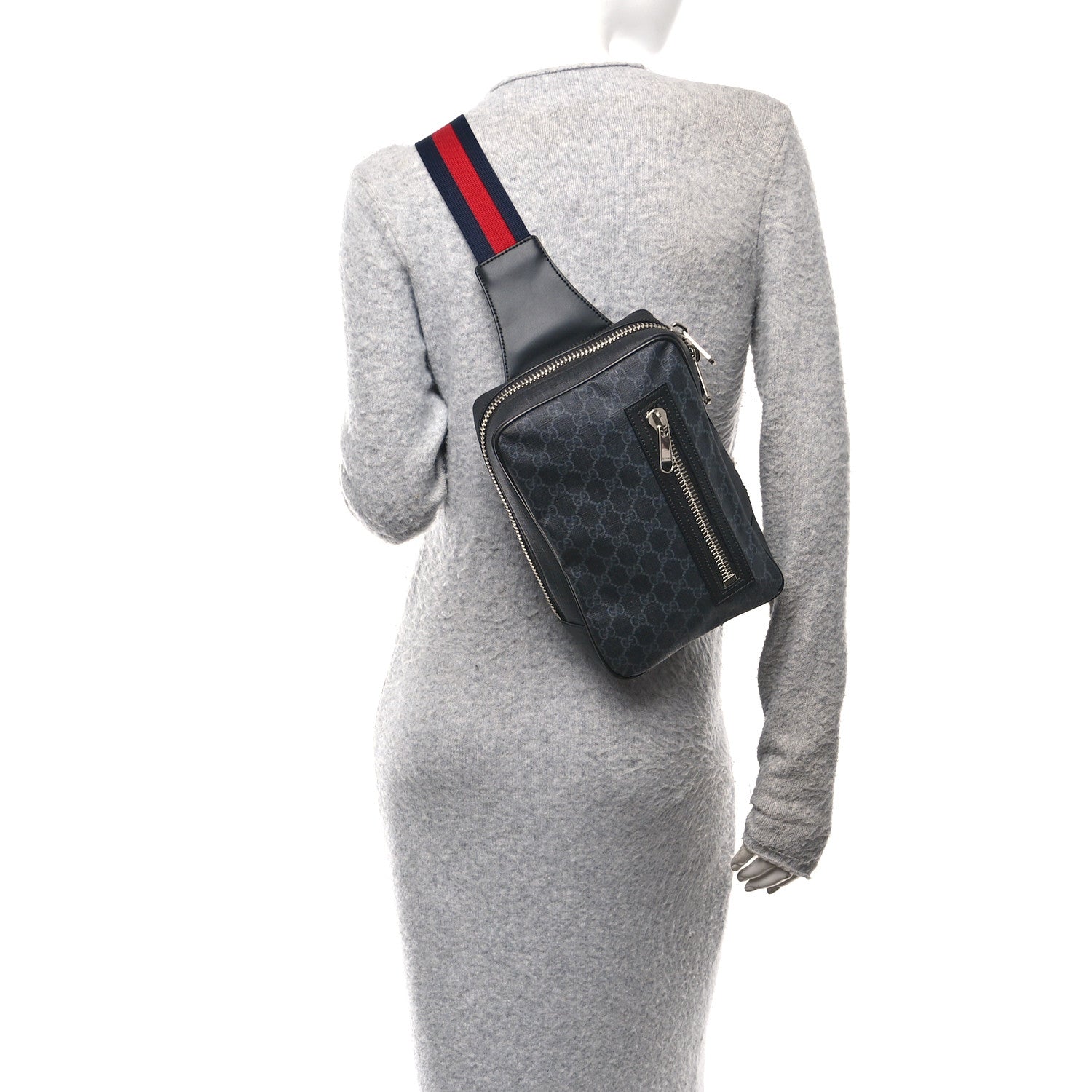 Gucci GG Supreme Monogram Web Belt Bag Black Grey 2 of 12