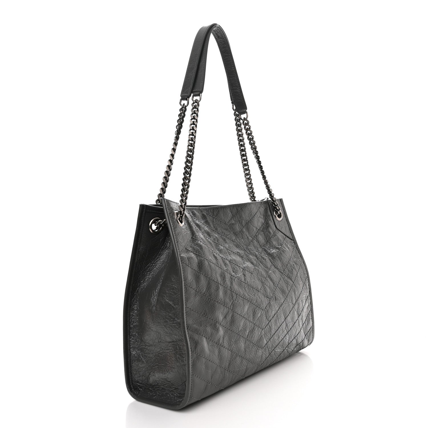 Saint Laurent Crinkled Calfskin Matelasse Monogram Medium Niki Shopper Tote Storm 3 of 10