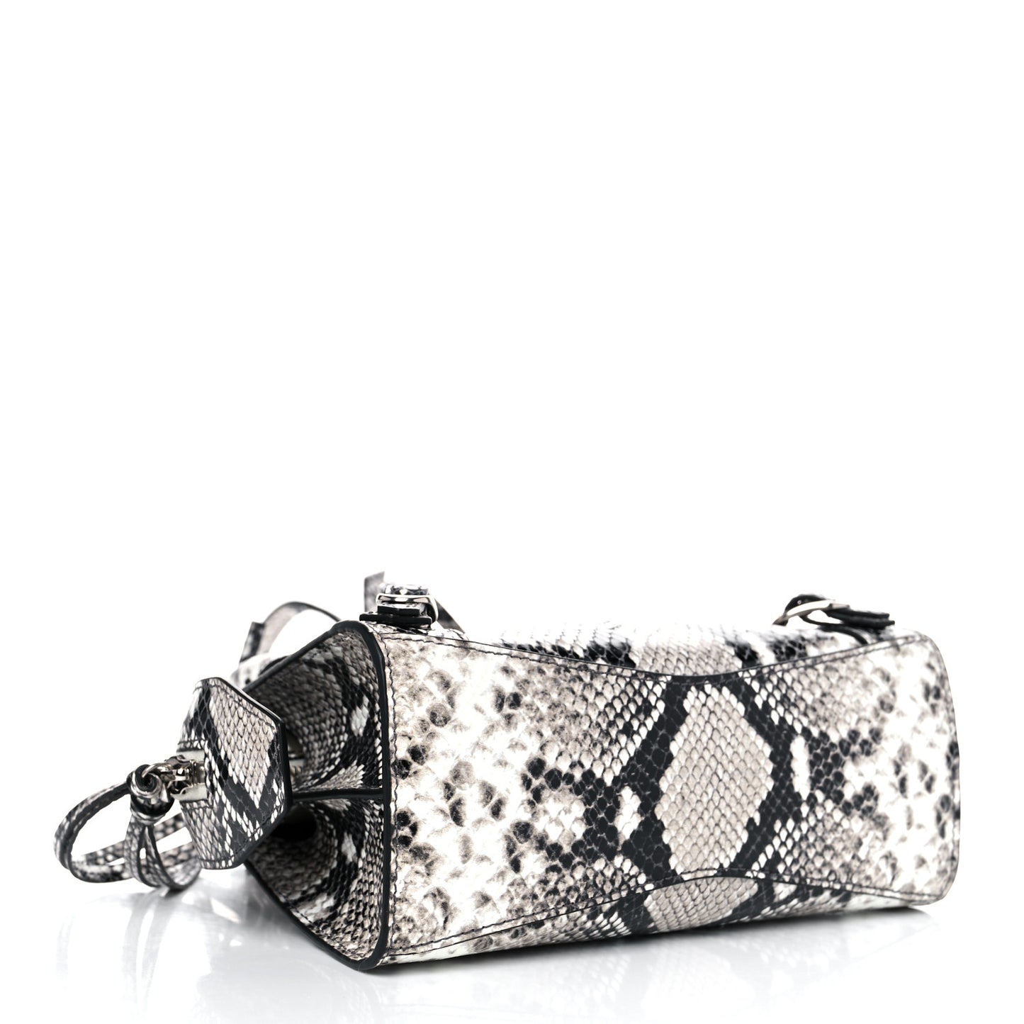 Grained Calfskin Snake Effect Neo Classic Silver Hardware Mini City Black White