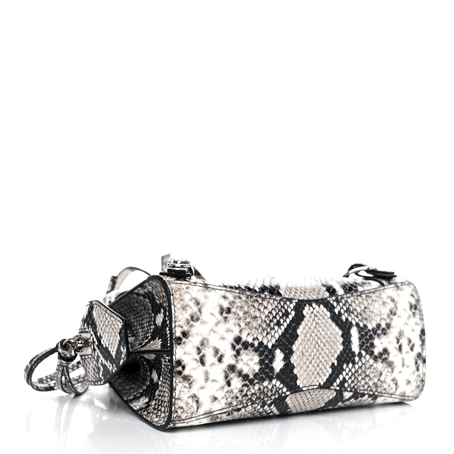 Balenciaga Grained Calfskin Snake Effect Neo Classic Silver Hardware Mini City Black White 4 of 8