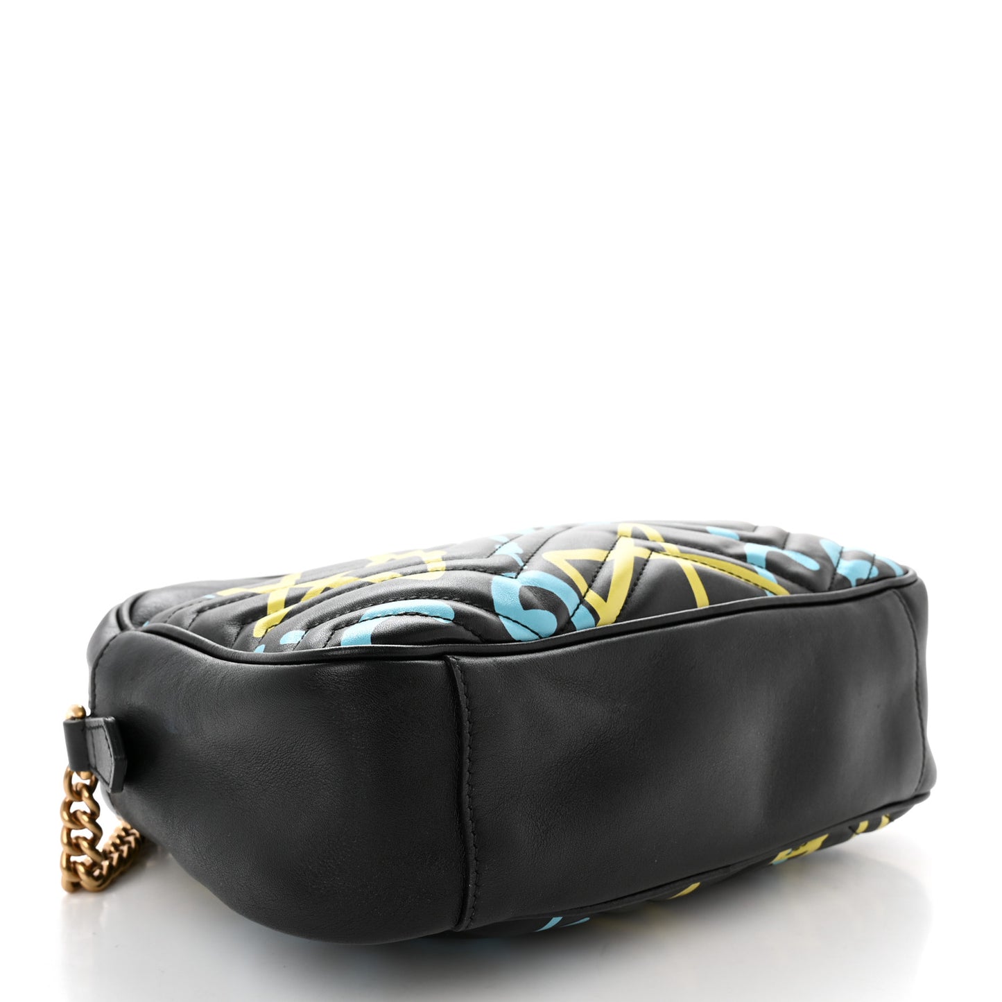 Calfskin Matelasse GucciGhost Medium GG Marmont Chain Shoulder Bag Black New Acquamarine