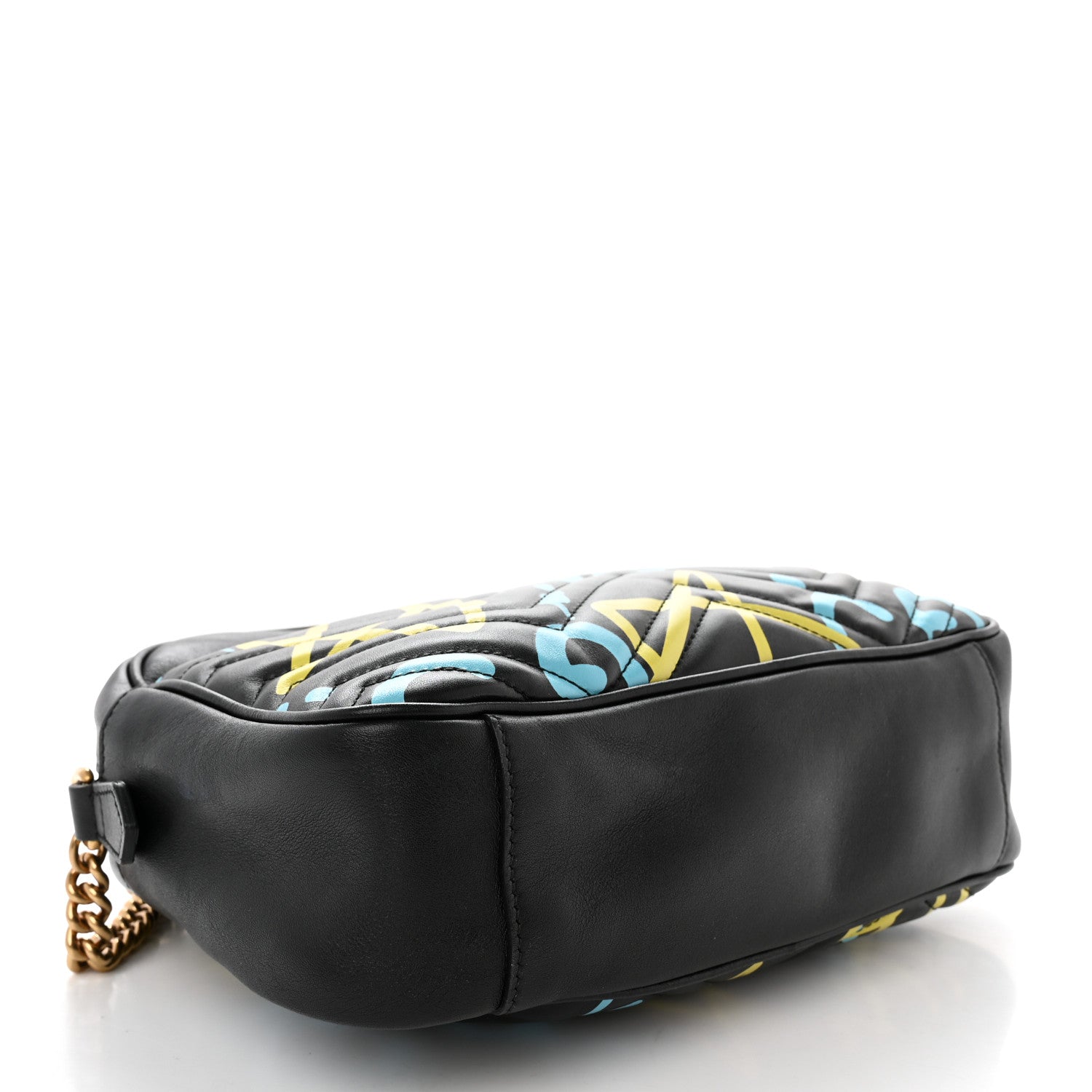 Gucci Calfskin Matelasse GucciGhost Medium GG Marmont Chain Shoulder Bag Black New Acquamarine 4 of 12