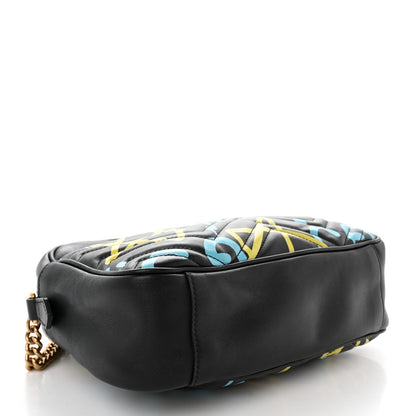 Gucci Calfskin Matelasse GucciGhost Medium GG Marmont Chain Shoulder Bag Black New Acquamarine 4 of 12