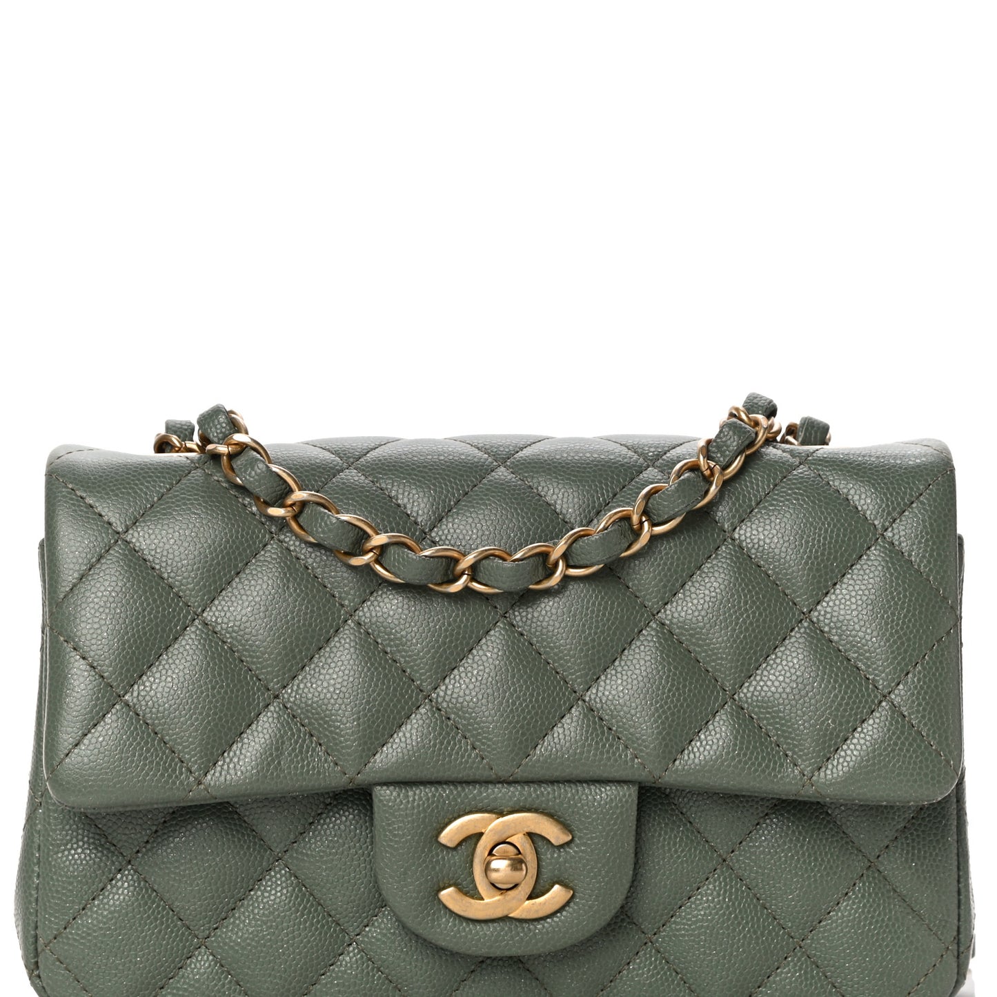 Caviar Quilted Mini Rectangular Flap Green