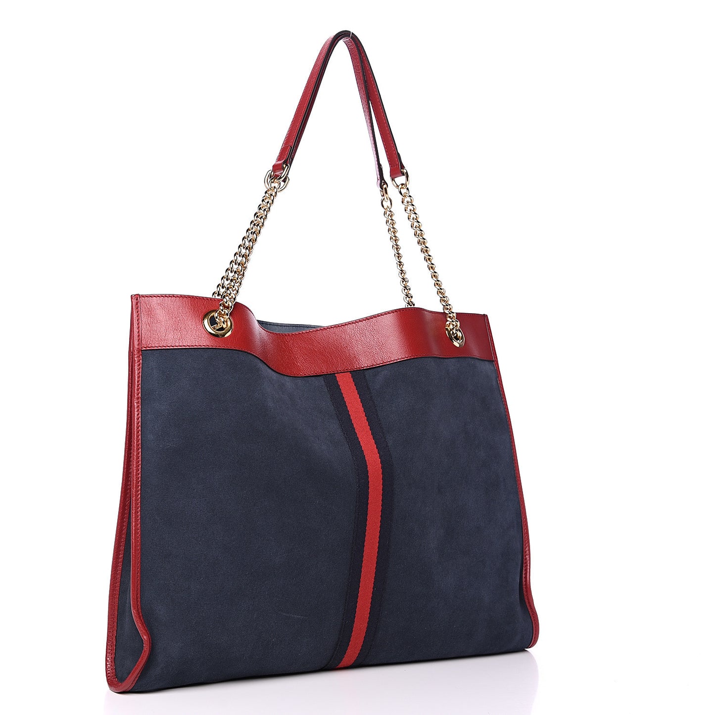 X MLB Suede Calfskin NY Yankees Large Rajah Chain Tote New Blue Romantic Cherry