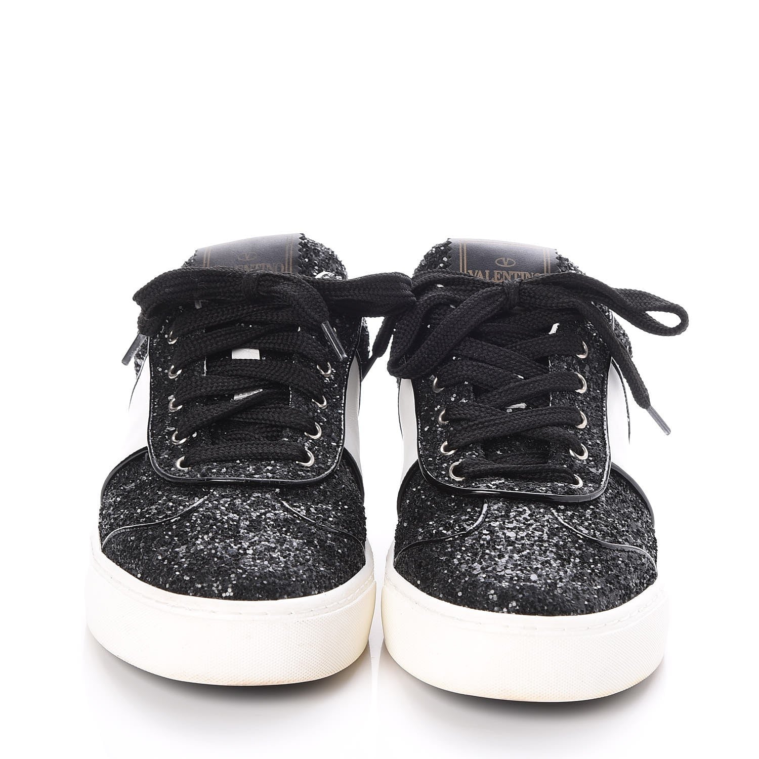 Valentino Garavani Calfskin Glitter Flycrew Sneakers 36 Black 2 of 11
