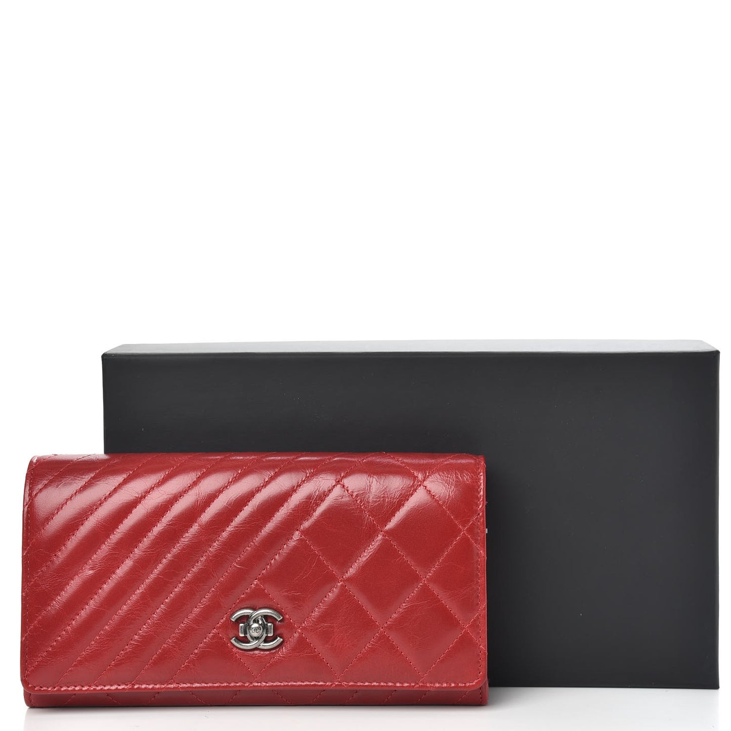 Glazed Calfskin Quilted Coco Boy Large Gusset Flap Wallet Red