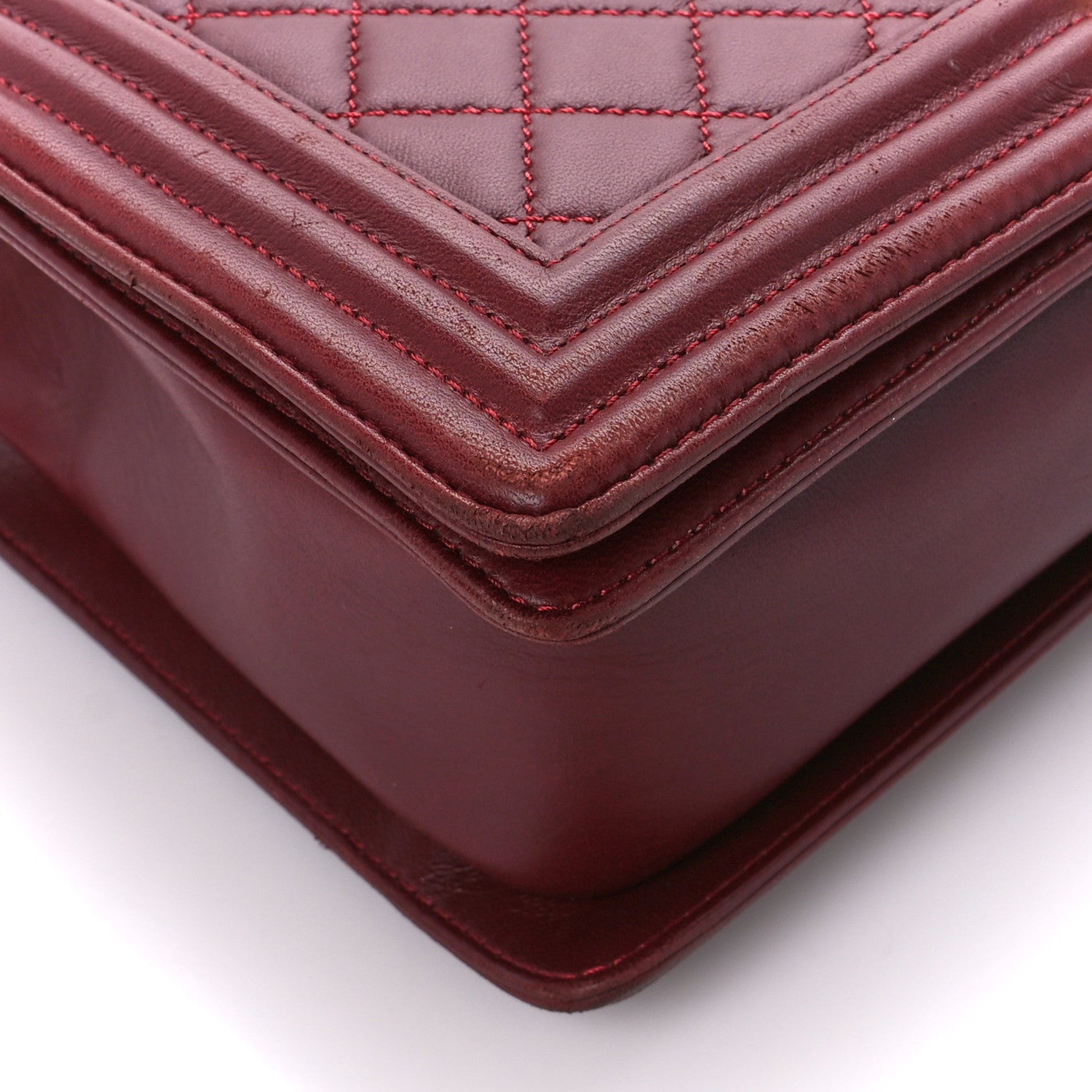 Chanel Lambskin Quilted New Medium Boy Flap Dark Red 9 of 10